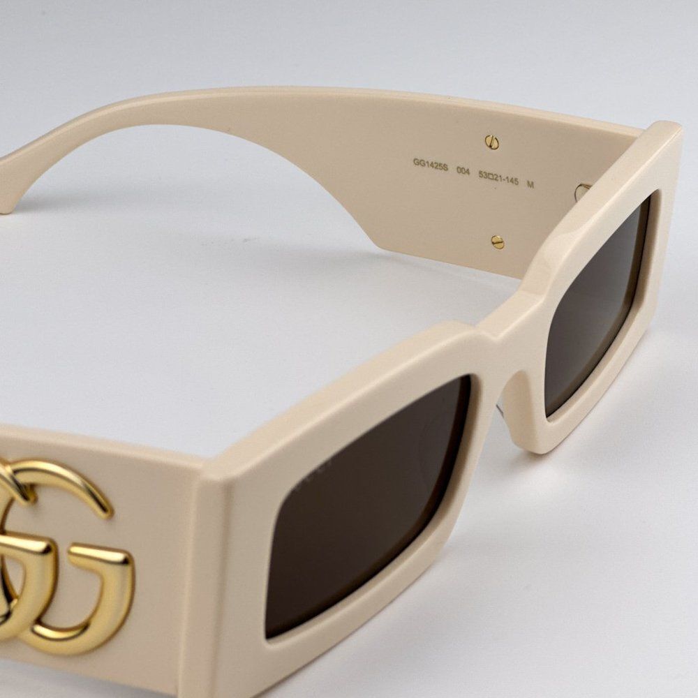 NEW Gucci GG1425S 004 Ivory Brown Rectangle Unisex Sunglasses GG 1425S - Picture 11 of 13